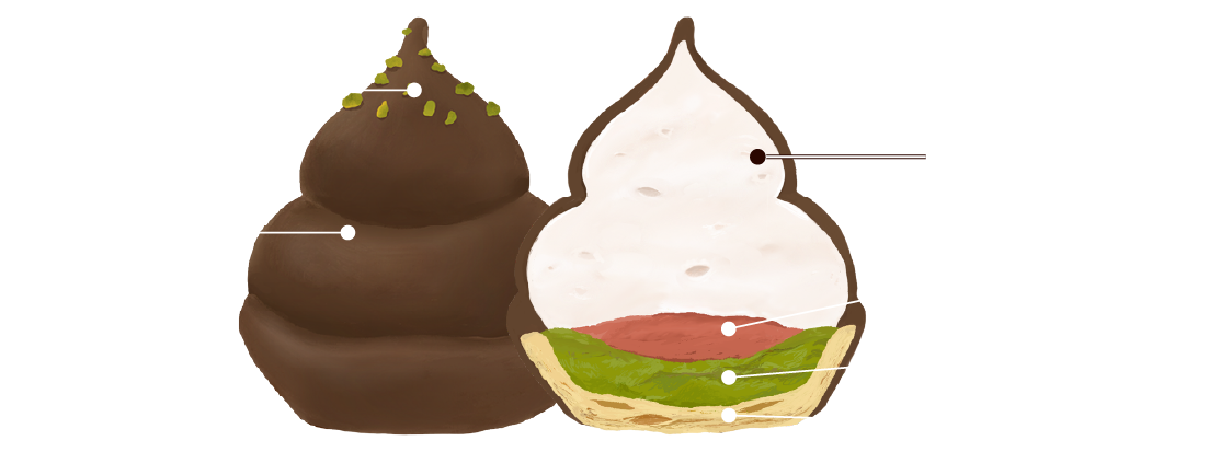 ピスタチオダイス ダークチョコ 自家製ふわふわマシュマロ ストロベリーガナッシュ ピスタチオマカロン サクサクのパイ